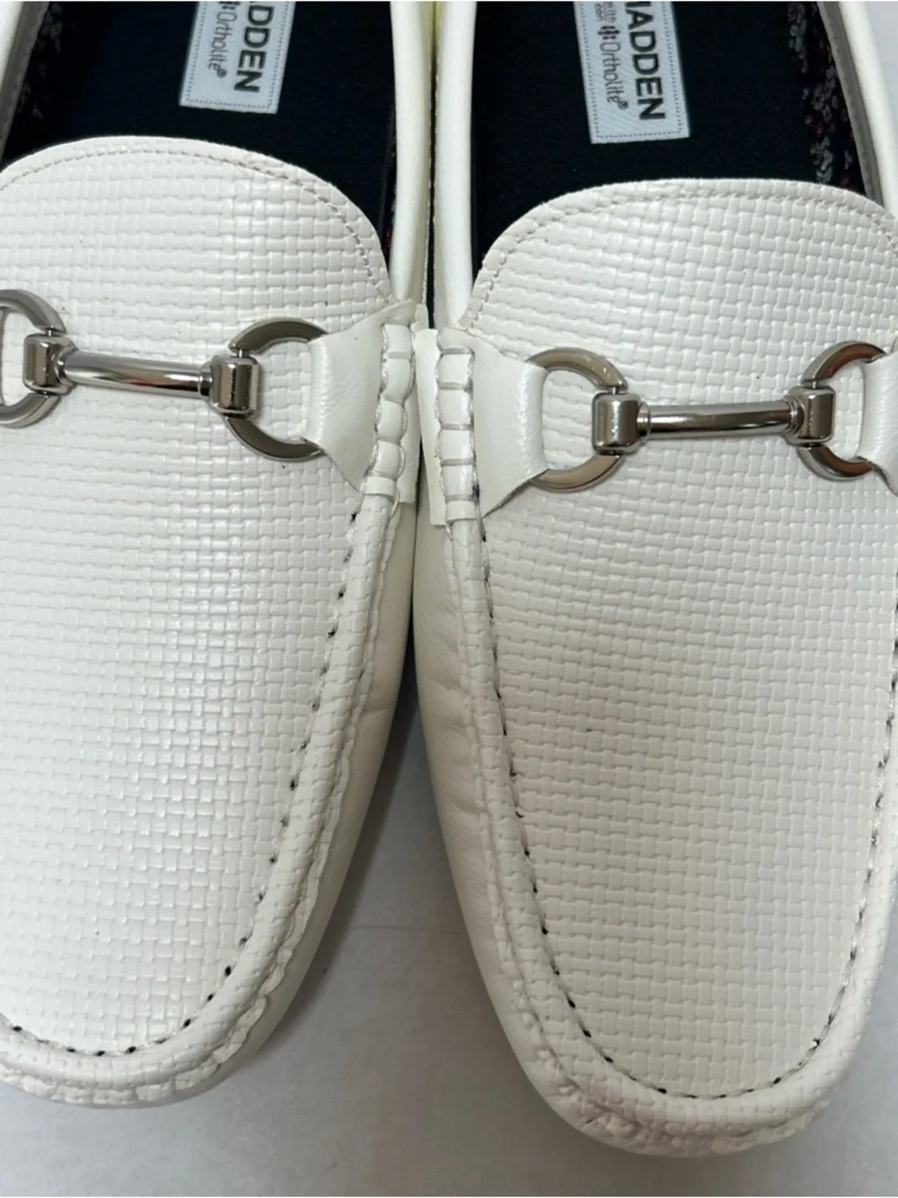 White Men's Slip-On Loafers‎ with Silver Horsebit